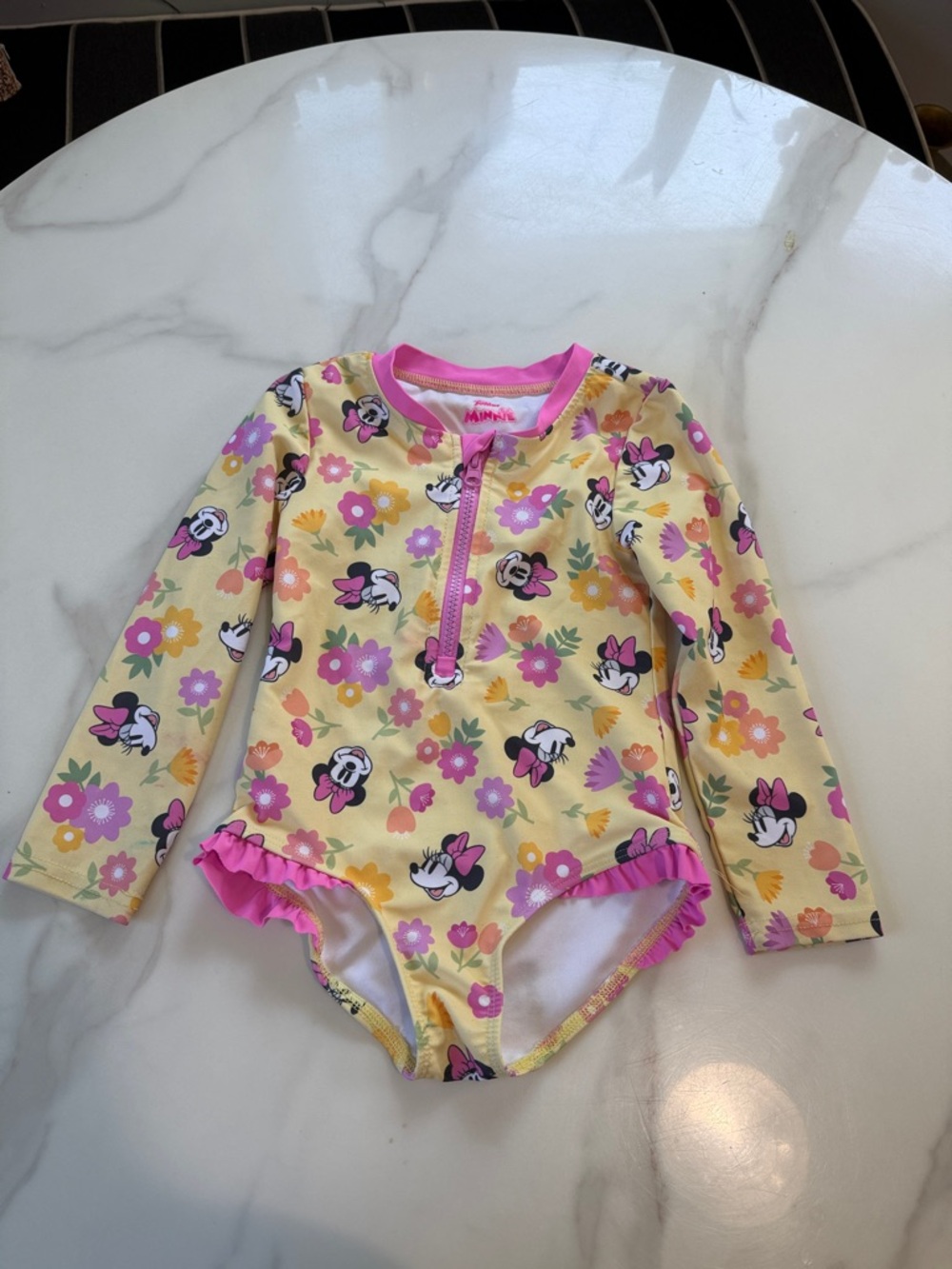 Carter's Yellow Floral Minnie Long-Sleeve One-Piece Swimsuit with Pink Trim